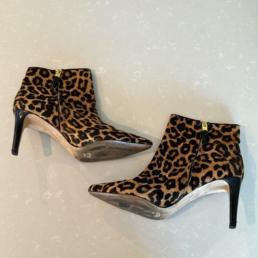Sam Edelman Karen Leopard Calf Hair Stiletto Ankle Boots Size 8.5 - Picture 11 of 11
